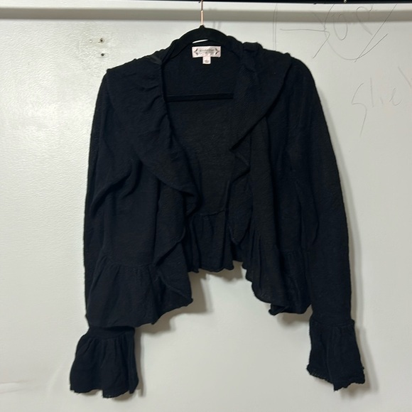 Nanette Lepore Ruffle Open Front Cardigan Sweater Merino Wool Womens Large - Picture 2 of 6